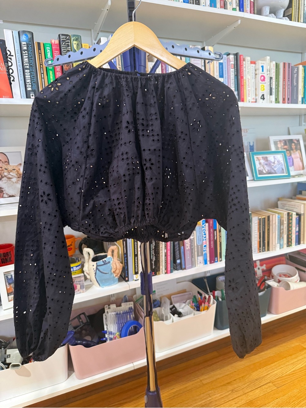 Matteau cropped black broderie anglaise cotton eyelet poplin top like new